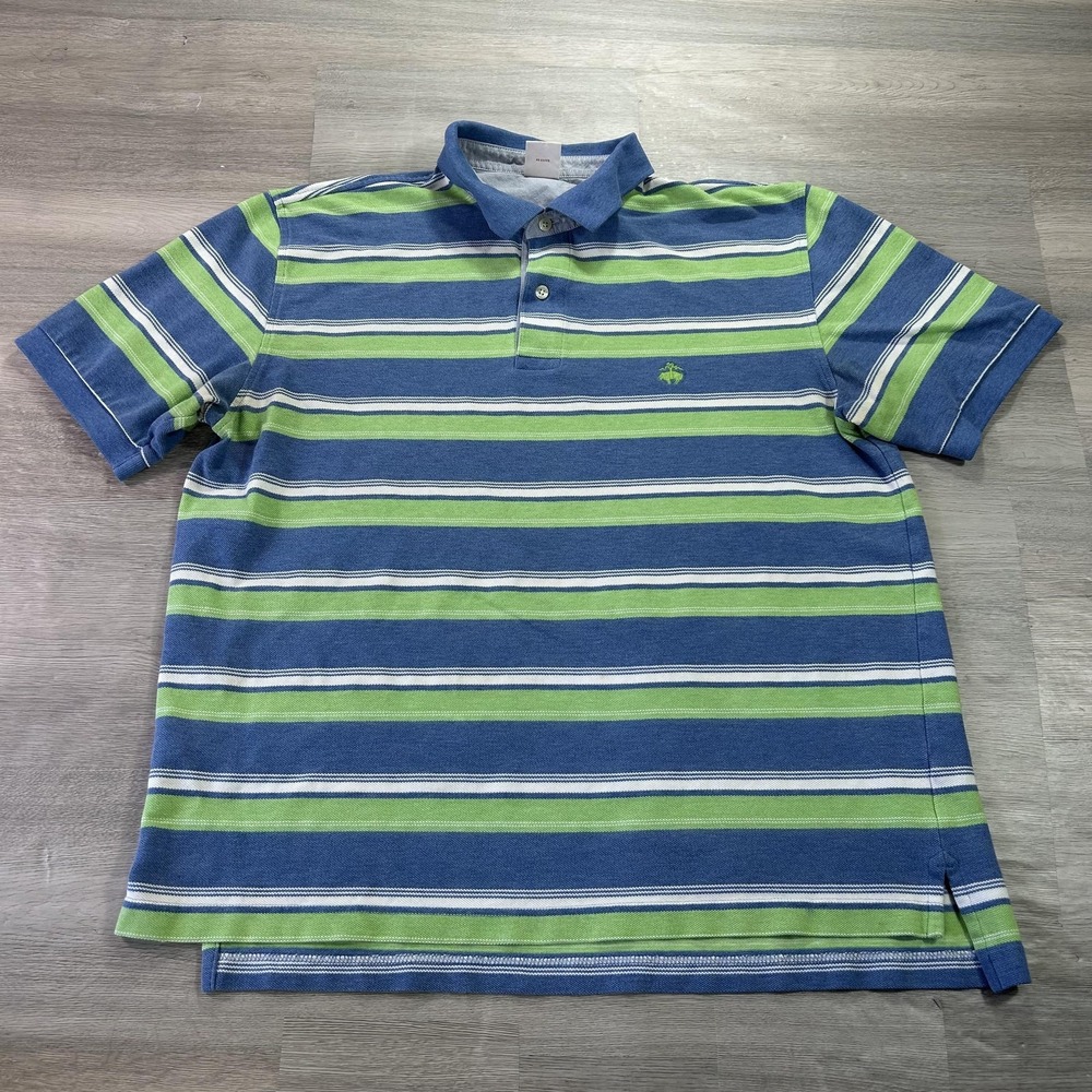 Brooks Brothers Performance Polo Shirt Mens Large Blue Green Stripe Pique Casual